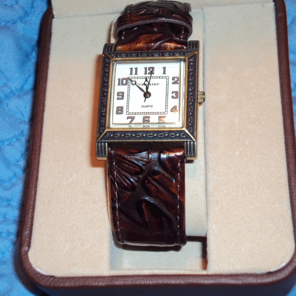 Vintage Vernier Embossed Brown Leather Watch & Box main image 6